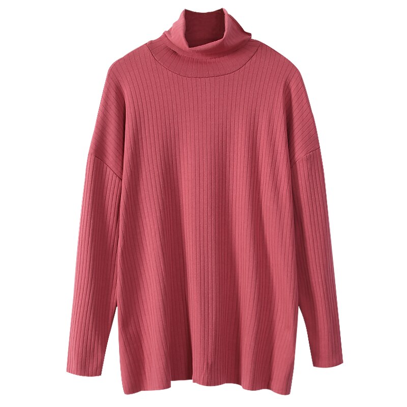 Efterårsstil stribet højhalset t-shirt hjemmetøj strikket bomuld graviditetstoppe løs stor størrelse bluse graviditetstøj 6620: Rød / M