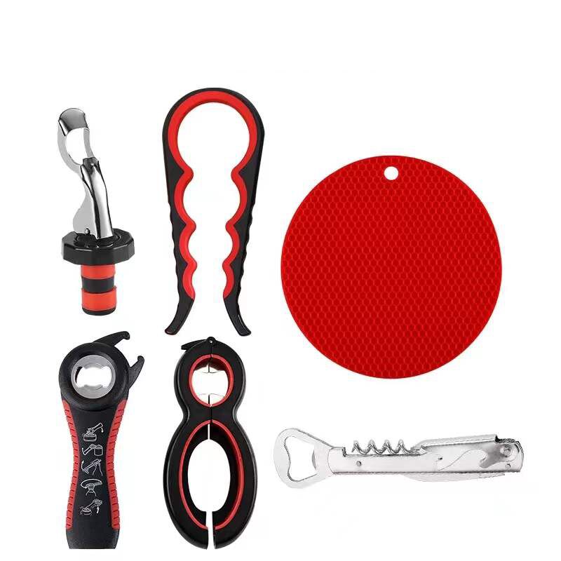 Potopener voor multifunctionele 6-in-1 flesopener Potdekselopener, 4-in-1 potopener en antislip deksels Opener Grijper: WHITE