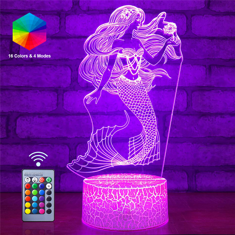 3D Mermaid Prinses LED Night Light Remote 16 Kleur Nachtlampje Slaapkamer Luminaria Tafellamp Verjaardag Kerst kinderen