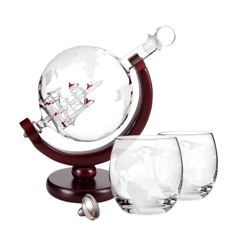 Ensemble de Carafe Globe créative, avec support en bois exquis sans plomb et 2 verres à Whisky, de Globe: 2 Cup set