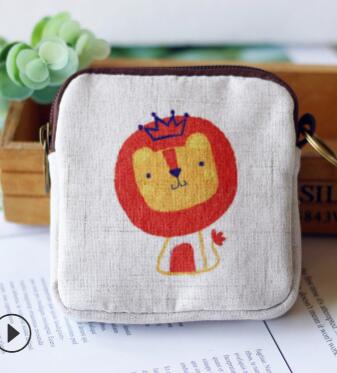 M022 Cartoon Lovely Fox Cat Printed Canvas Zipper Bag Geometric Square Multi-function Zero Wallet Women Student: 8