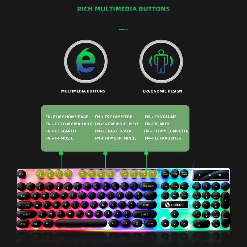 Mechanica Keyboard and Mouse Set Wired Colorful Backlit 104 Keys Gaming Punk Retro Keyboard Mouse For Computer Laptop Pro Gamer