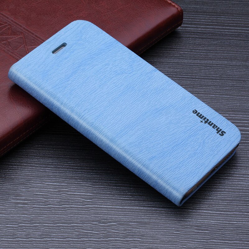 Wood grain PU Leather Case For Oukitel C17 Pro Flip Case For Oukitel C17 Business Phone Bag Case Soft Silicone Back Cover: For Oukitel C17 Pro / Light blue
