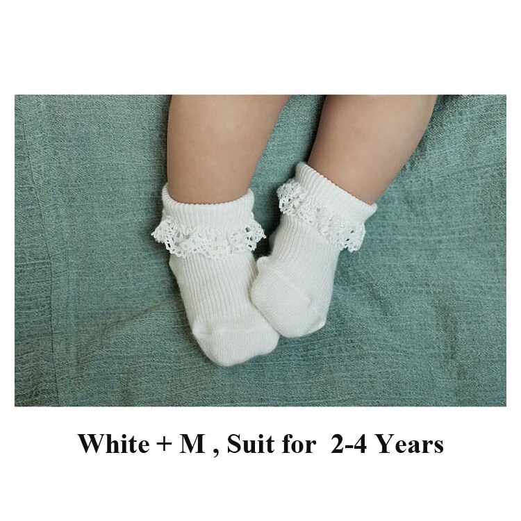 Sweet Princess Baby Girls Socks Cotton Ruffles Ankle Length Baby Calcetines Newborn Socks Pink/White for 0-4 Years: White M