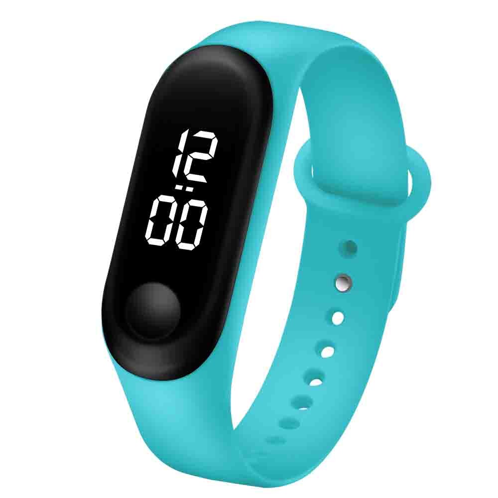 Herreklokke sportsklokke ledet elektronisk sport digital reloj armbåndsur godterifarge silikonklokker til menn relogios masculinos: M3w- lyseblå