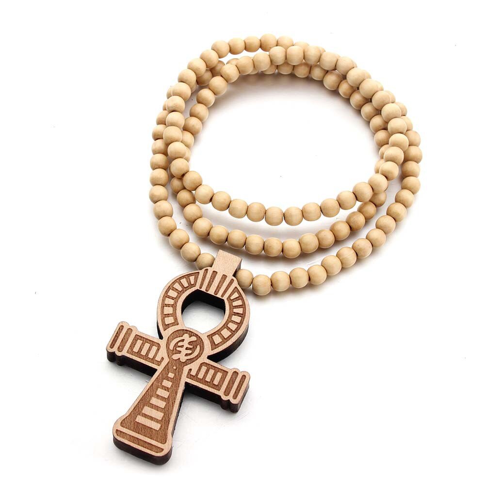 Retro træ brun kort kors vedhæng træ perler halskæder til mænd kvinde rosenkrans træ perle betaler religiøse smykker