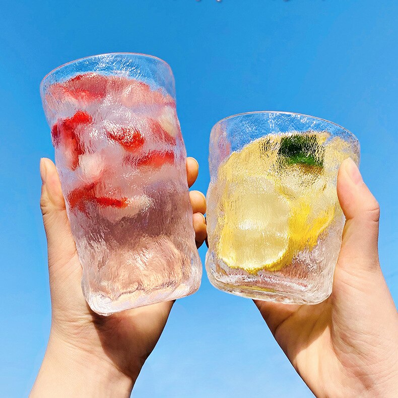 Glass cups glacier waterfall texture transparent simple red wine brandy vodka whisky tequila Drinks cocktail coffee cups