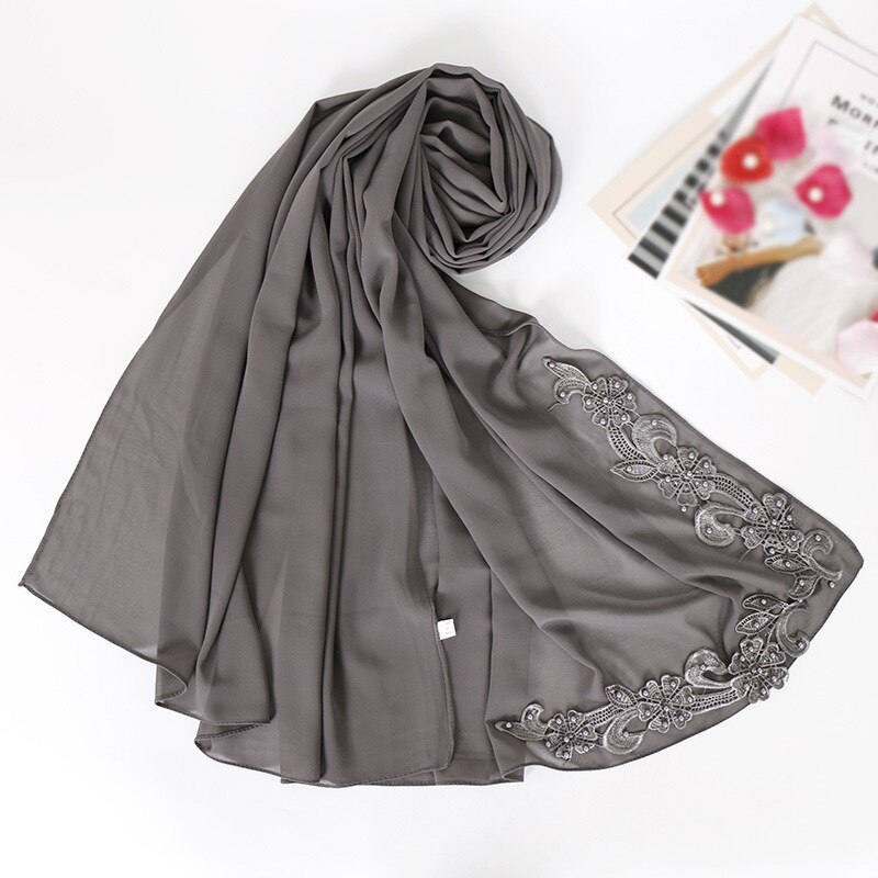 Blasen Chiffon muslimischen kopf schals nagel perle Nacken schal frauen kopf hijabs schals decke schal zubehör mädchen: dunkel grau