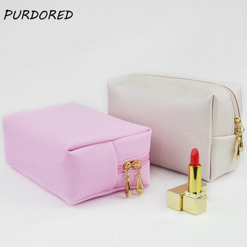 PURDORED 1 Pc Solid Makeup Bag Travel Women Leather Cosmetic Bag Waterproof Toiletry Beauty Bag Maquiagem Neceser Kosmetyczka