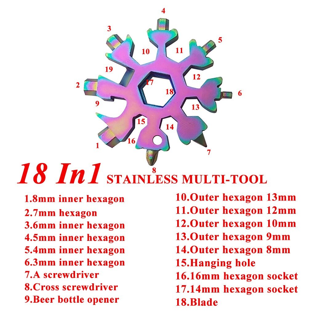 18 in 1 Multi-Function Wrenches Combination Portable Tool Hex Wrench Multifunction Camp Survive Outdoor Snowflake Shape Tool
