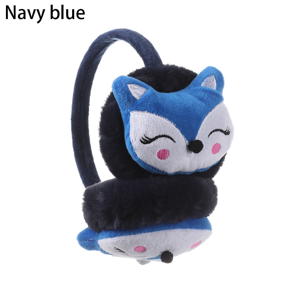 Lovely Winter Ear Muffs Ear Warmer Thicken Plush Unicorn Earmuffs Fluffy Sequin Ear Cover Cute for Cold Weather: Fox-navy blue