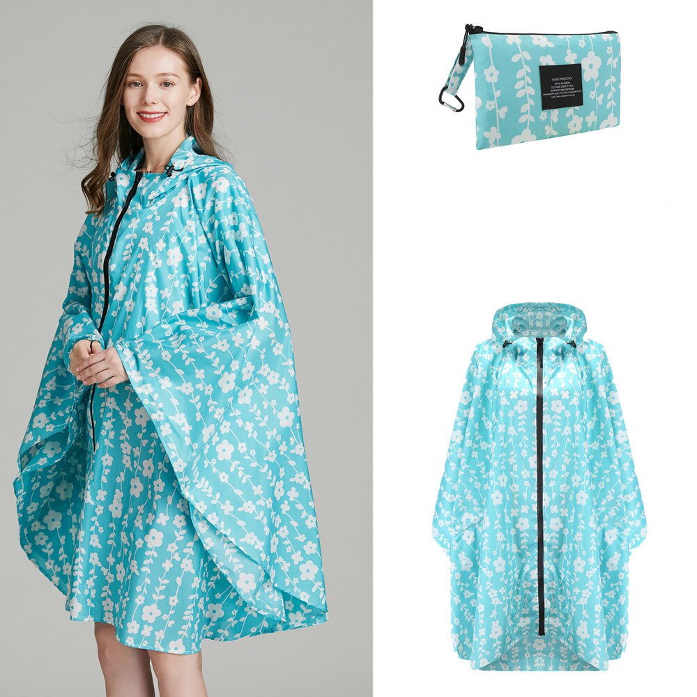 Chubasquero con capucha de flores para Mujer, impermeable, al aire libre, mochila, Poncho, chaqueta, capa, , gabardina: Light Green