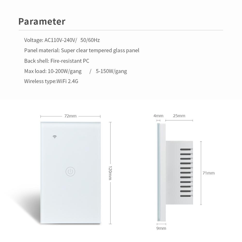 Apple HomeKit-interruptor inteligente de Sensor táctil LED, inalámbrico, WiFi, AC100V-240V, Blanco/NEGRO, 1 gang/2 gang Need Neutral Line, estándar de EE. UU.