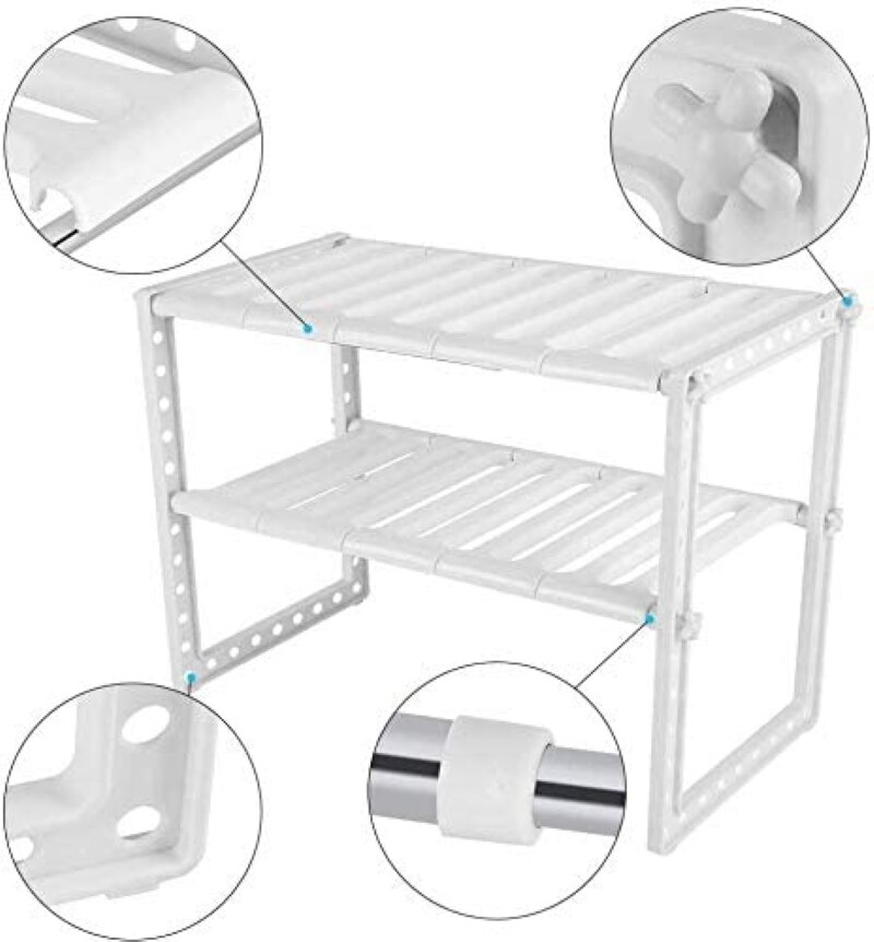 2-tier Expandable Under Sink Organization Shelf, Multi-functional Adjustable Storage Shelves Save Space For Bathroom Kitchen