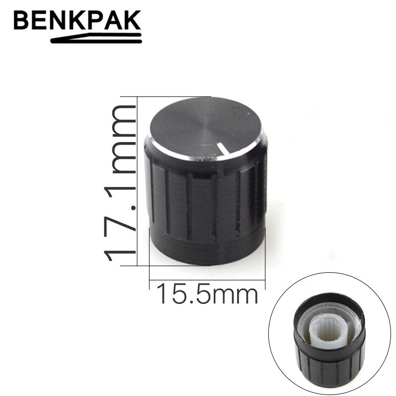 50pcs Black Alluminium Volume Control Rotary Knobs Dia. 6mm Knurled Shaft Potentiometer knob: 17X17