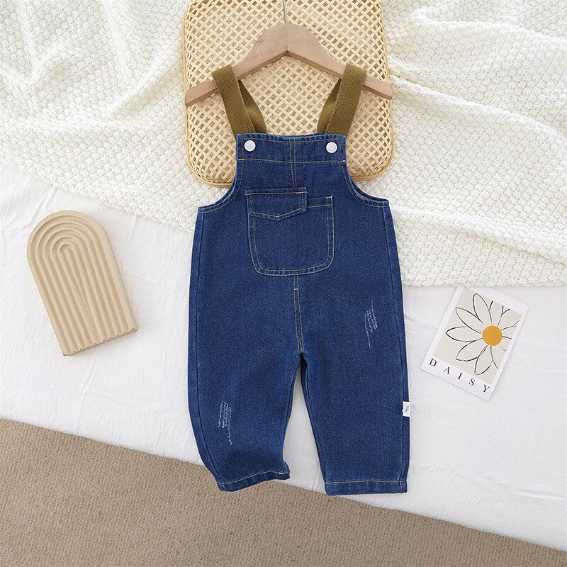 Lente Kids Jumper Baby Jongens Overalls Peuter Meisjes Denim Jumpsuits Kleding Pak Broek Kleding Peuter Baby Broek: Khaki / 110(3-4T)