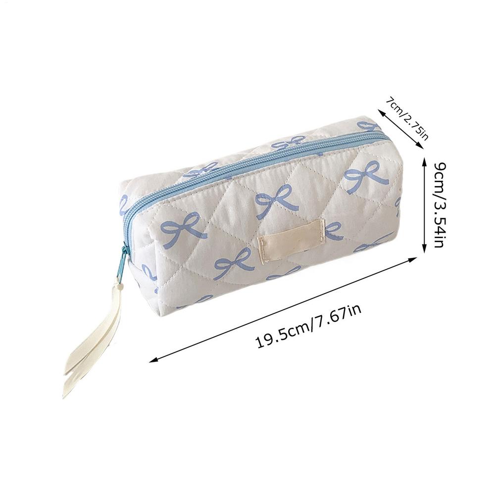 Cute Bow Pencil Case Portable Girl Makeup Bag Pouch Stationery Organizer Lightweight School Supplies: Blue