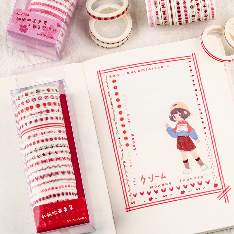 Washi tape papel adhesivo decorado multicolor para hacer scrapbooking, cinta de papel de arroz, celo japonés, decoración, manualidades, álbum de recortes, papelería japonesa, varios colores, paquete de 20 rollos