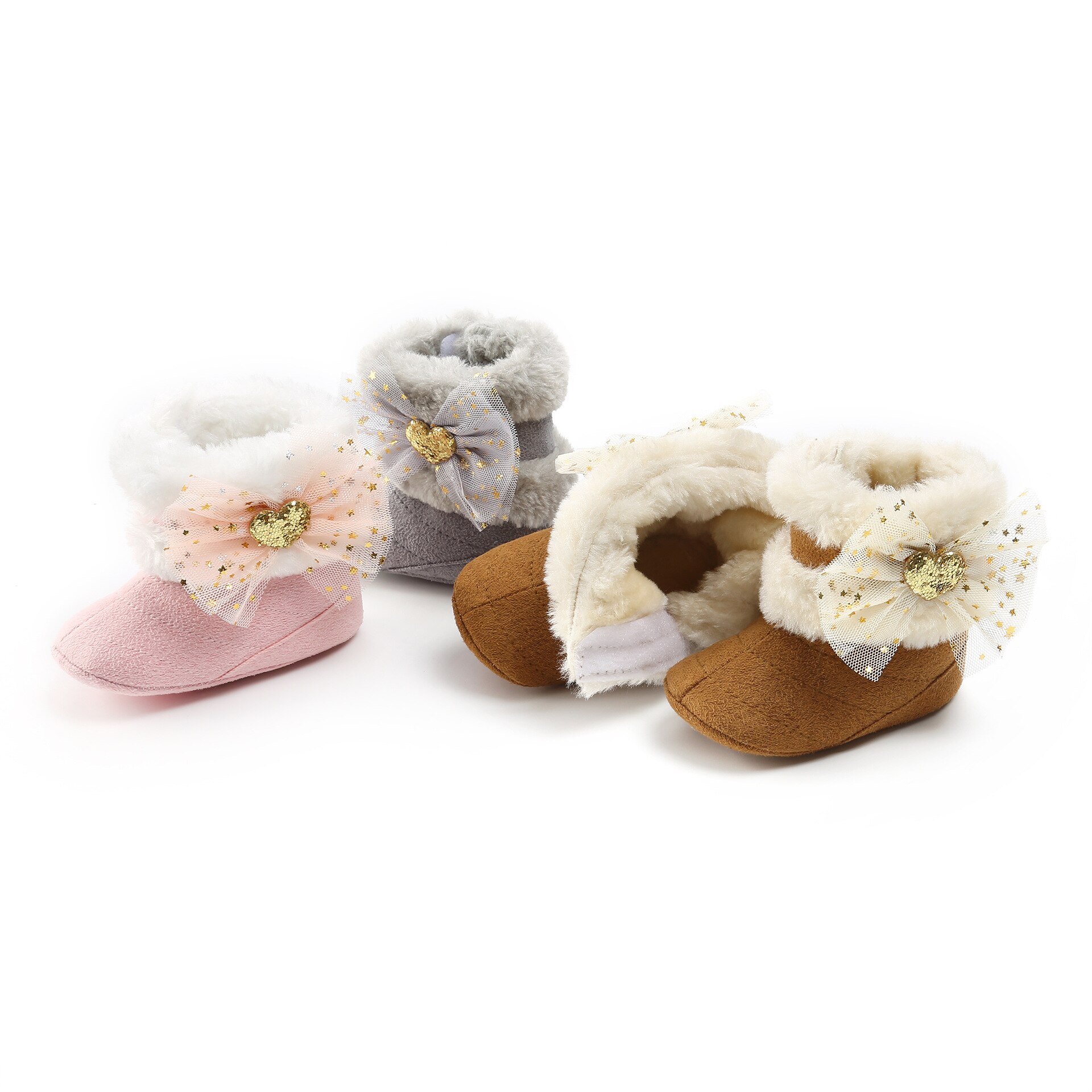 Botas de nieve de princesa de 0-12M para recién nacidos y bebés, botines de otoño cálidos para invierno, zapatos para bebés y niñas con lazo de lentejuelas