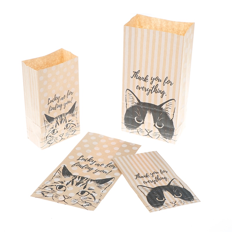 10 stuks verpakking bruiloft thuis feest verjaardag verpakking kattenpatroon kraft papieren zak snoep koekjes kraft papieren zakken