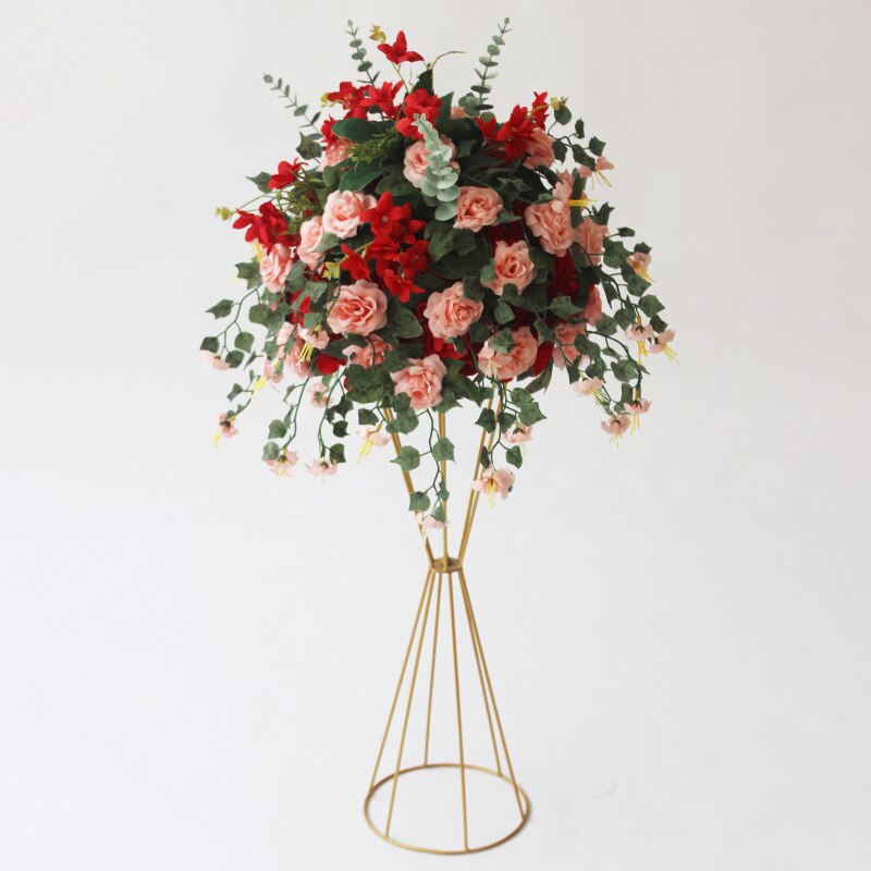 Brugerdefinerede 38cm silke rose kunstige blomster kugle centerpieces arrangement indretning vej bly til bryllup bagtæppe bord blomst bold: Rød lyserød