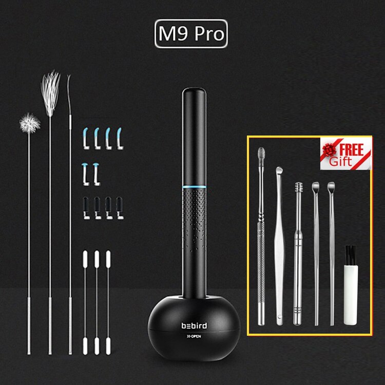 Originele Bebird M9 Pro Smart Visuele Earstick Otoscoop 300W Pixel Endoscoop Mini Camera Oor Wax Verwijderen Met Magnetische Lading base: M9 Rro Black