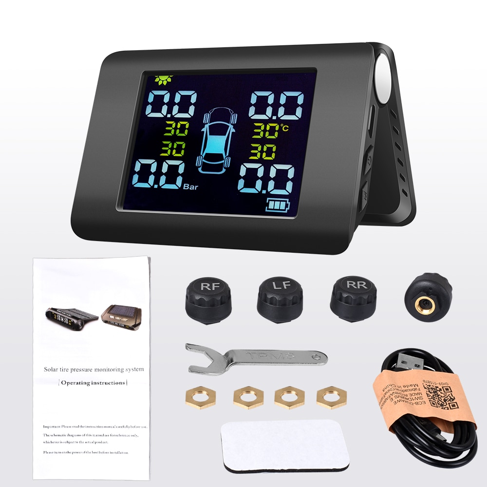 Tpms Zonne-energie Tpms Auto Bandenspanning Alarm 90 Verstelbare Monitor Auto Security System Tyre Pressure Temperatuur Waarschuwing