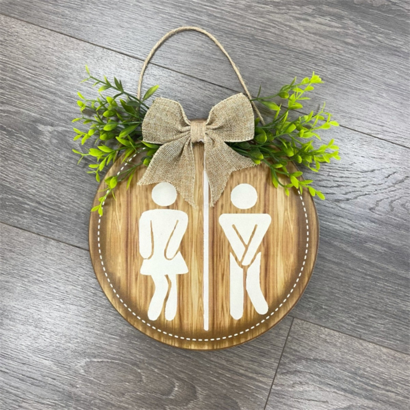 Guirnalda rústica de madera para decoración de pared, letreros de tablero redondo, letrero colgante para puerta de lavandería y baño, decoración divertida para inodoro Unisex: Blanco