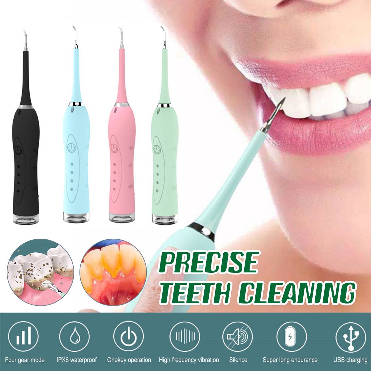 2 in 1 elektrisk sonisk tandskaler tandbørste 4 gear justerbar kalkfjerner tandpletter tandsten værktøj vand oral irrigator