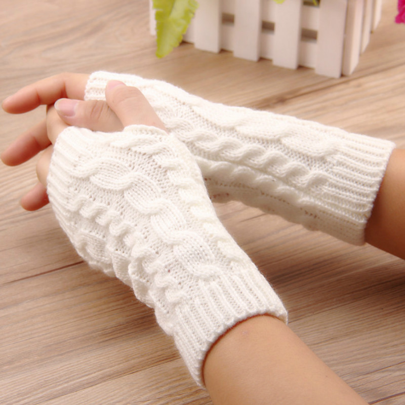 Guantes de invierno para mujer, manoplas cálidas de lana de imitación, de ganchillo, para brazo, sin dedos