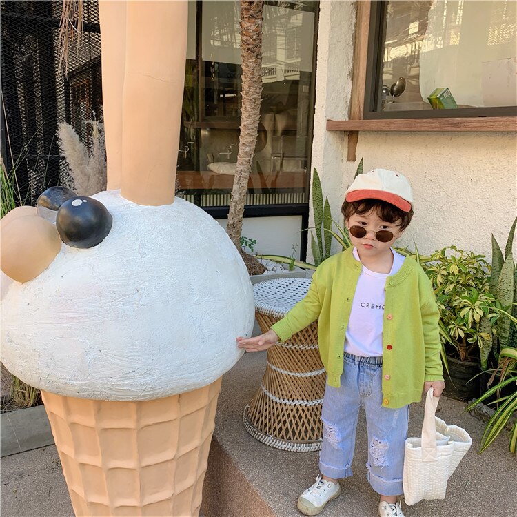 boys ripped jeans spring girls korean style Frilled denim pants 1-6 years kids trousers