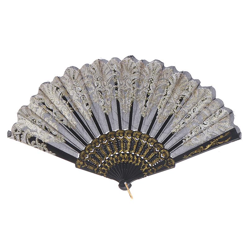 Spaanse Stijl Dance Party Fan Bruiloft Zijde Kant Fan Vouwen Held Bloem Fan: black