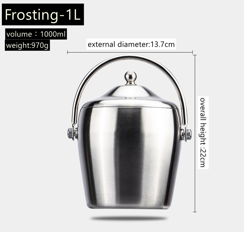 Double Layer Stainless Steel Handle Ice Bucket Double Insulation Belt Cover Ice Bucket Bar Stainless Steel Ice Grain Barrel
