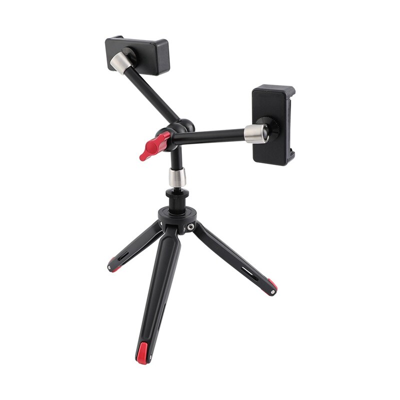 Foldable Mini Tabletop Tripod with Double Phone Stand 11 inch Articulated ic Arm For Camera Phone Travel Photography