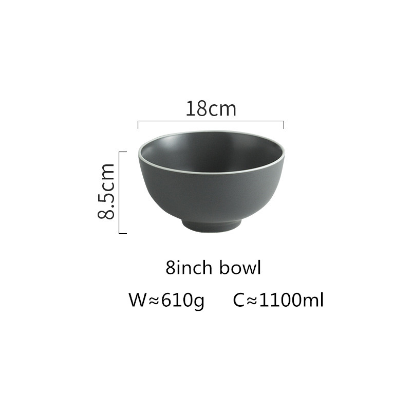 Nordic Ceramic Tableware Matte Glaze Steak Food Plate Bowl Dinner Dish Porcelain Dinnerware Set For Family Hotel 1pc: 8inch bowl