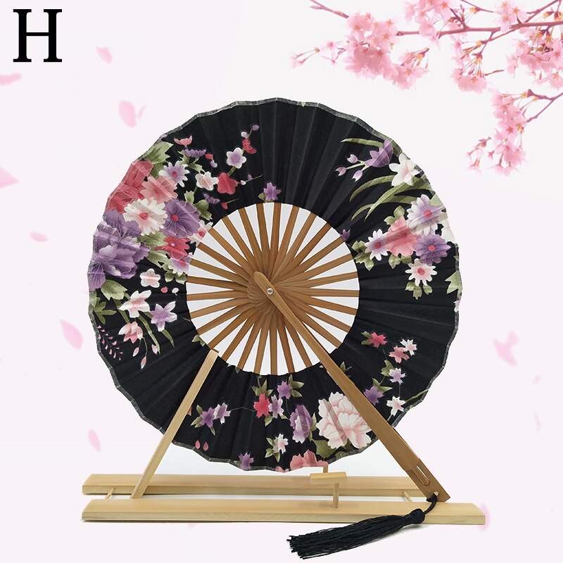 Classic Cherry Bloem Japanse Blossom Hand Fan Oppervlak Vouwen Bamboe Ronde Cirkel Fan Bruiloft Gunsten: H