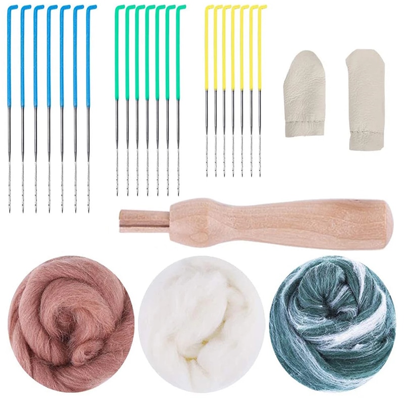 LMDZ 3 Colors Needle Felting Wool (30g/Colors), Needle Felting Tool with 21PCS Felting Needles, Needle Felting Foam, Finger Cot