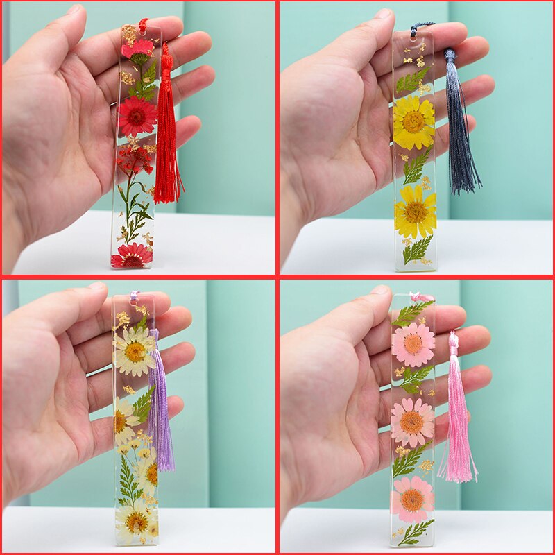 Dried Flower Resin Bookmarks With Tassel Pagination Mark Book Markers For Readers Teachers Students Stationery Office Supply