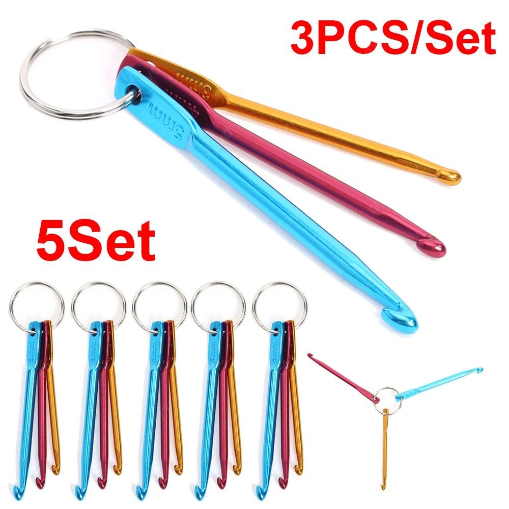 5Set 3 Stuks Haaknaalden Veelkleurige Mini Aluminium Sleutelhanger Haakhaken Diy Ambachten Gereedschap Breien Weven Haarnaalden