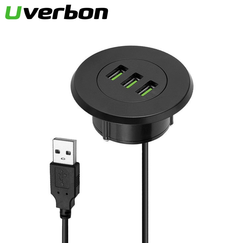 3 Ports USB 2.0 Hub Desktop Embedded USB Converter For Laptop PC Computer 50mm Grommet Hole In-Desk Mounting USB 2.0 Splitter