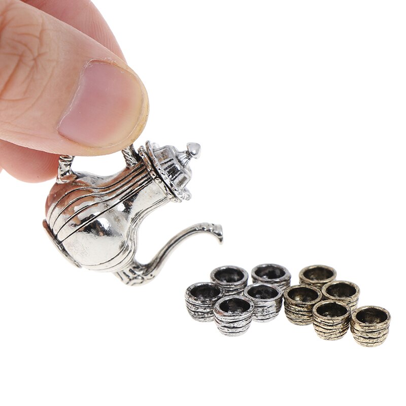 5pz Metallo Tazza di Tè Insieme Teiera 1: 12 Dollhouse Mobili in Miniatura Da Pranzo merce Giocattolo