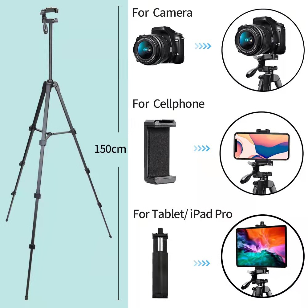 Camera Statief Voor Ipad Pro &amp; Mobiele Telefoon 150Cm Legering Statief Lichtgewicht Bluetooth Remote &amp; Tablet Houder Voor E-Book