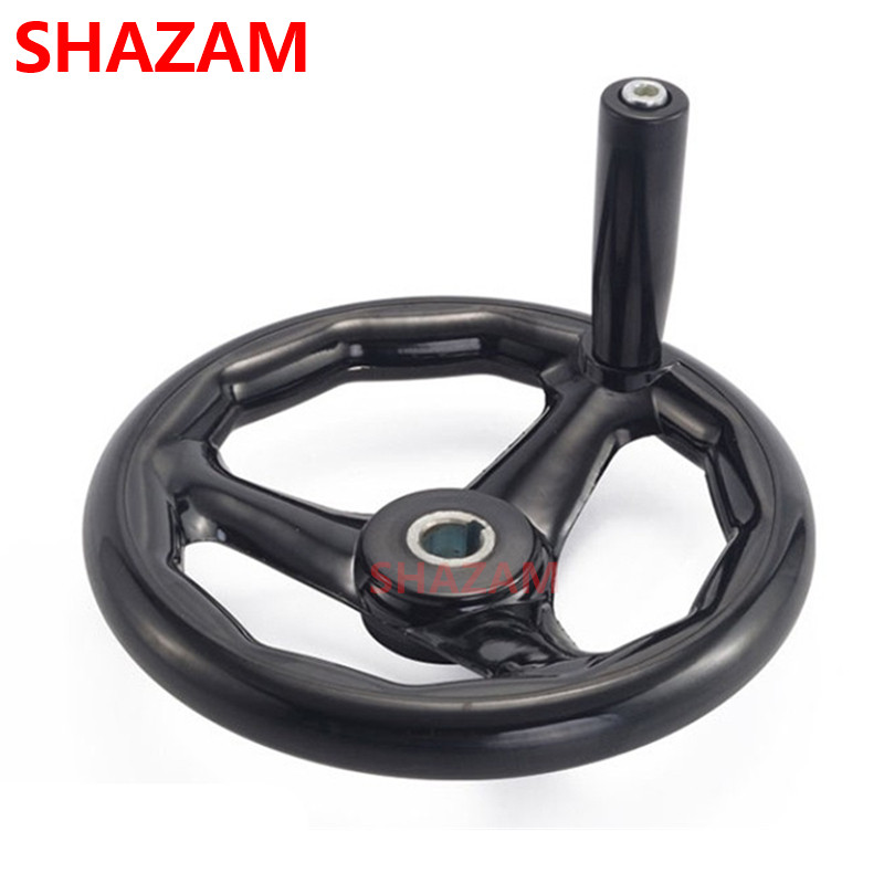 Slijpmachine Hand Wiel Drie Bakeliet Handvat Freesmachine Rand Zwart Ronde Wiel Draaien Wiel Handvat 200*18 (spiebaan 6Mm)