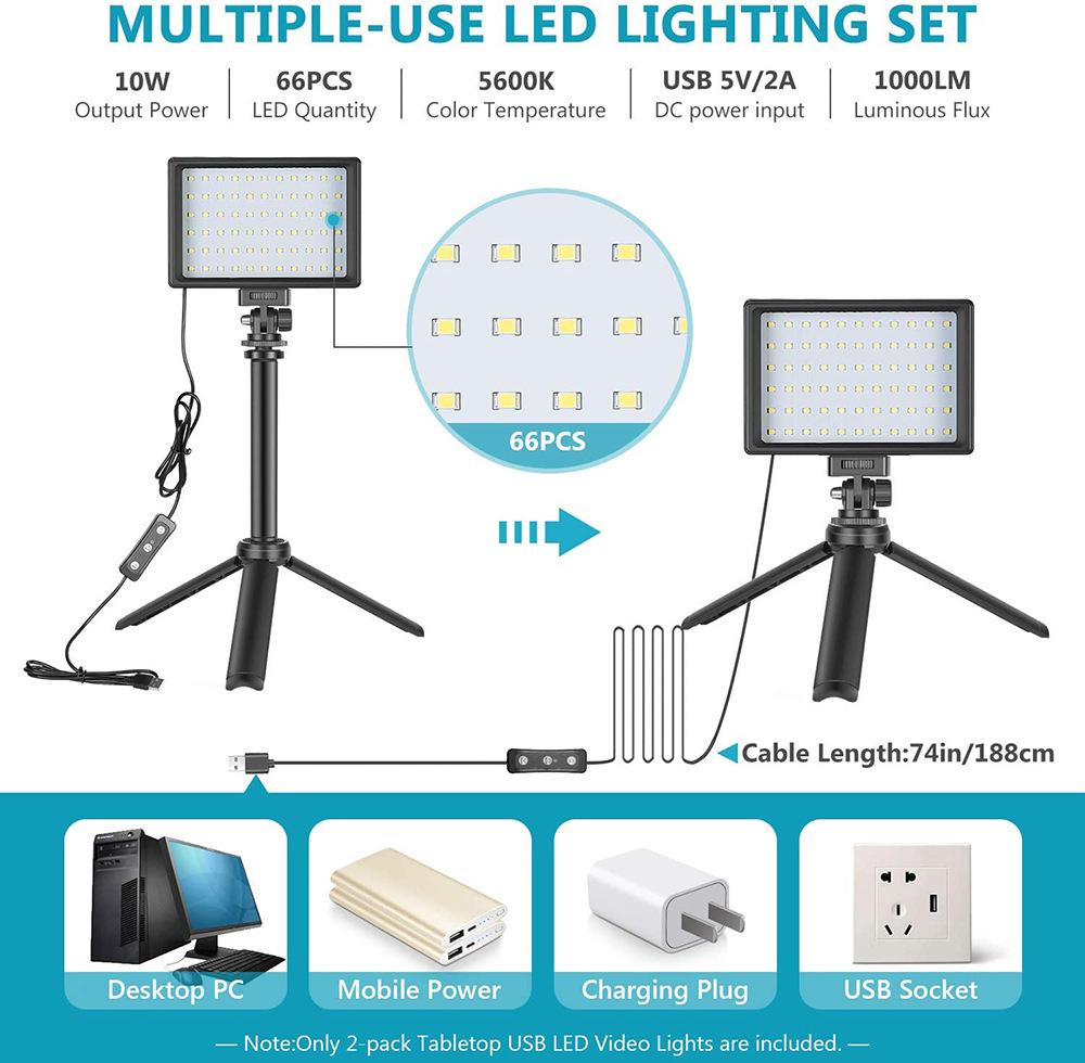2 Packungen Tragbare Fotografie Beleuchtung Bausatz Dimmbare 5600K USB 66 LED Video Licht mit Mini Einstellbare Stativ