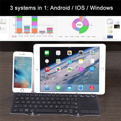 Portable Touchpad Folding Keyboard Bluetooth Wireless For iPad Tablet Keyboard Rechargeable Twice Fold Keypad For IOS Android: Default Title