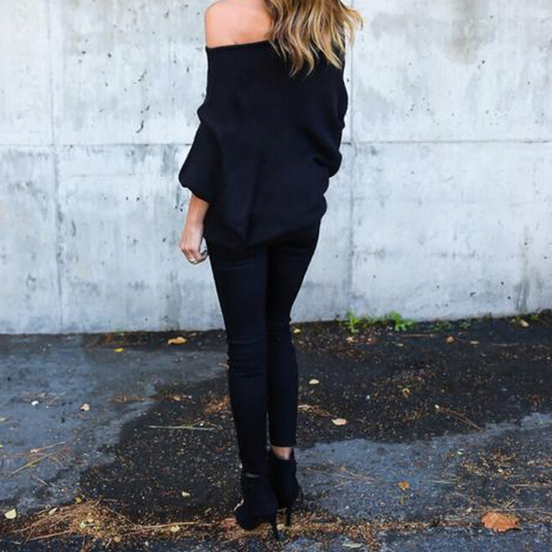 Damegenser off the shoulder genser baggy genser dame topper o-hals chunky strikket oversize genser damegenser