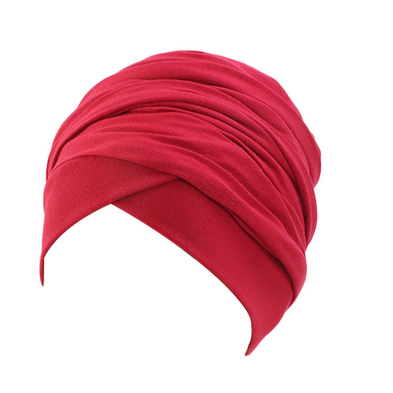 Novo feminino cor sólida algodão magia turbante hijab cabeça envoltório extra longo tubo indiano headwrap lenço gravata perda de cabelo headwrap islâmico: Vinho Tinto