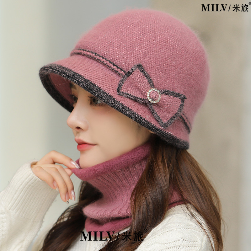 warm Girl Winter Autumn beret hat for women Wool knitted hat for mom Rabbit fur beret solid lady cap fall hat Female cap