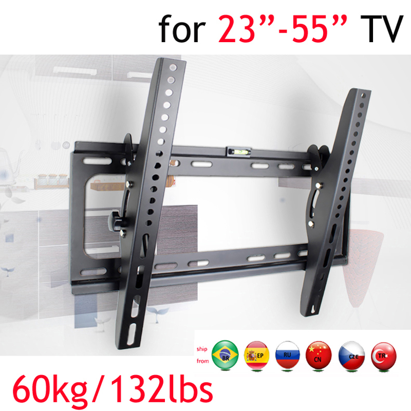 Support mural tv en métal, 23, 30, 40, 55 pouces, 50 pouces, 60kg, vesa, panneau 400x400, pour écran LCD, inclinable vers le haut et vers le bas, 15 bulles intégrées
