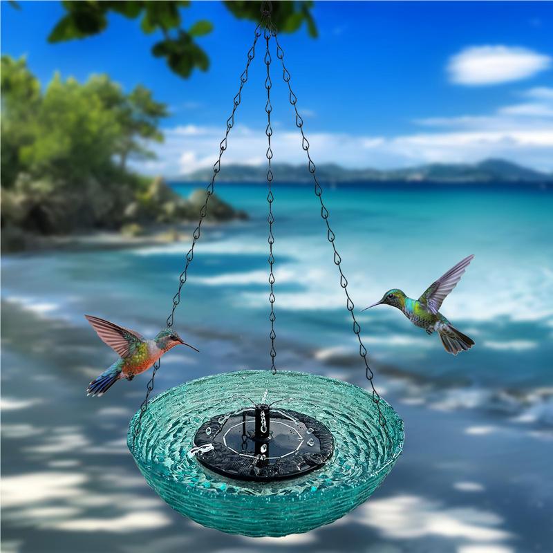 Solar Bird Bath Hangable Bird Bath Tray Solar Hummingbird Fountain Bath Bubbler Balcony Bird Bath Bowl For Terrace Courtyard